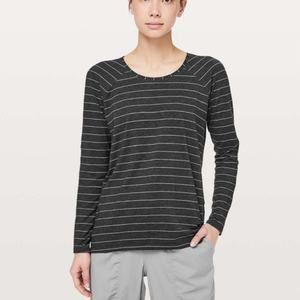 Lululemon Emerald Long Sleeve Short Serve Stripe Heathered Black White Size 12df